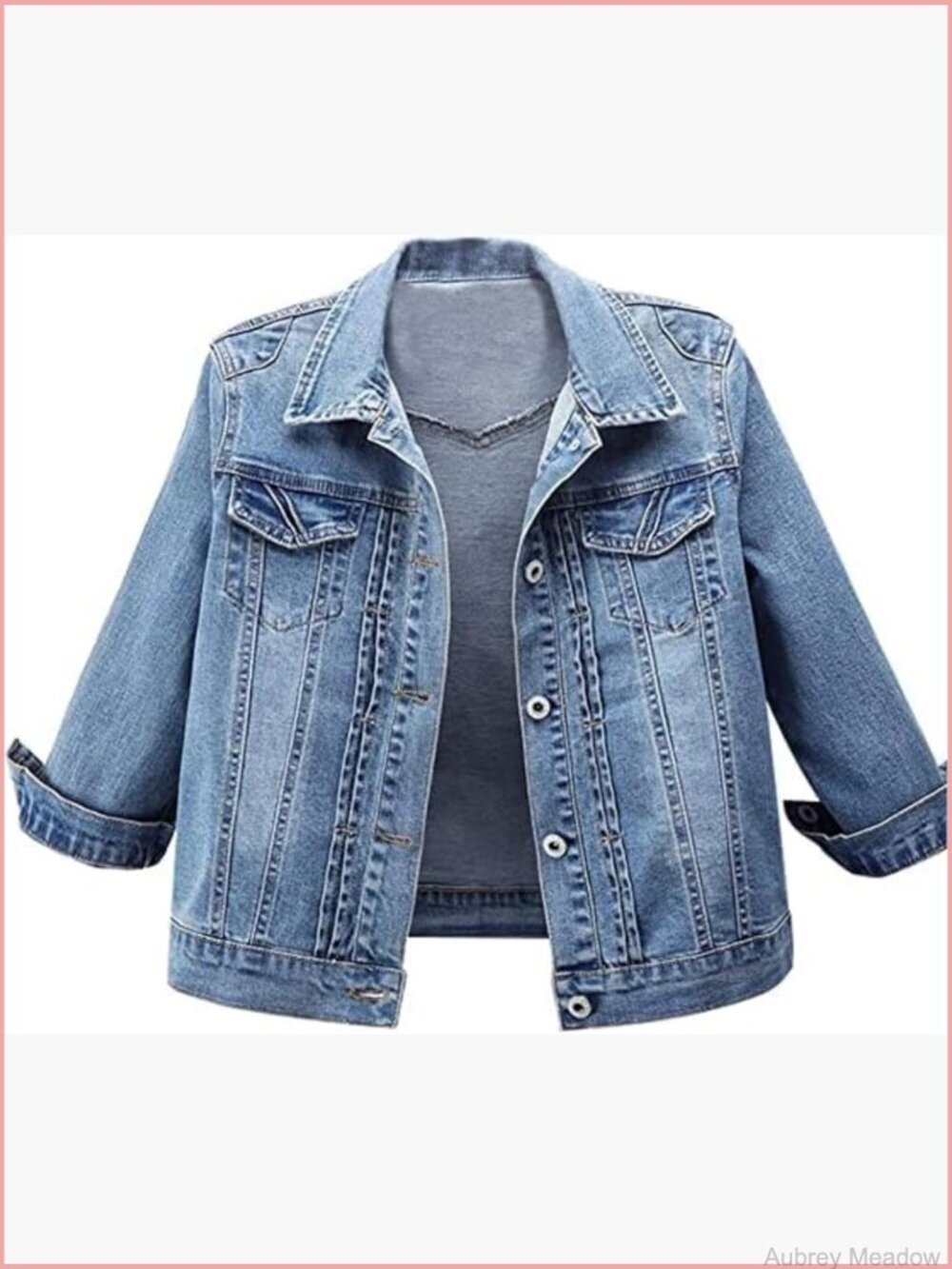 3/4 Sleeve Stretch Distress Slim Crop Denim Jean Trucker Jacket